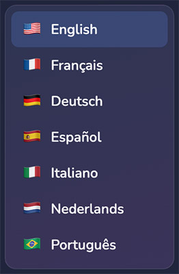 The language selection menu